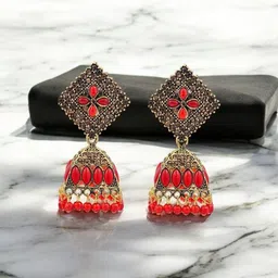 Stylewell Gold-Plated Rhinestone Studded & Beads Beaded Dome Shaped Jhumkas-21