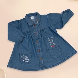 MeeMee Embroidered Denim Fit & Flare Dress-image-25