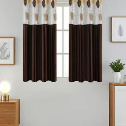 Aura Brown And White 2 Pieces Floral Printed Sheer Window Curtains-17
