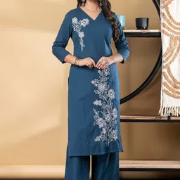 Readiprint Women Floral Embroidered Thread Work Pure Cotton Kurta with Palazzos-54