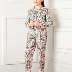 Wommaniya Impex Girls Printed Sleeveless Top With Trouser & Jacket-image-59