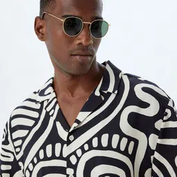 Koton Men Cuban Collar Abstract Printed Casual Shirt-image-19