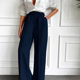 BROADSTAR Women Smart Loose Fit High-Rise Easy Wash Pleated Trousers-picture-40