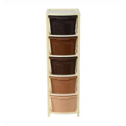 Kuber Industries Brown & Cream-Coloured 5-Layer Drawer Storage Organiser-92 Ltr image 2