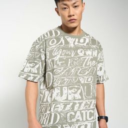 People Men Floral Printed Raw Edge Boxy T-shirt-image-85