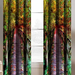 BELLA TRUE Multicoloured 2 Pieces Floral Printed Semi Transparent Window Curtains-19