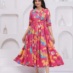 NYPA Women Floral Printed Belted A-Line Midi Dress-picture-35