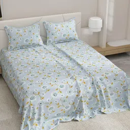 EverHOME Manzar Blue Floral Printed Pure Cotton 144 TC Queen Bedsheet Set 2.54 m x 1.75 m-image-74