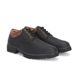 Azzaro Black Men Lace-Ups Round Toe Derbys Casual Shoes-image-10