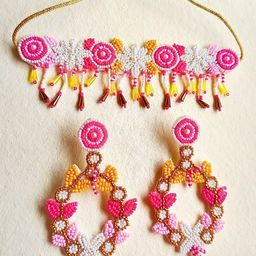Sangria Gold-Plated Floral Beaded Boho Tasseled Bridal Jewellery Set-41