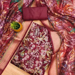 SHADOW & SAINING Floral Printed Beads and Stones Pure Cotton Unstitched Dress Material-image-16