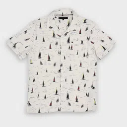 Tommy Hilfiger Boys Relaxed Fit Cuban Collar Conversational Printed Linen Casual Shirt-image-33