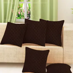 IVAZA Brown Set of 5 Velvet Square Cushion Covers-16