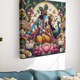 Myntra Elegant Homes Blue & Pink Lord Radha Krishna Printed Canvas Wall Art-image-45