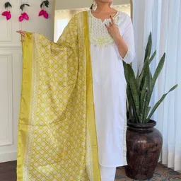 SHREE KHODAL FASHION Floral Embroidered Sequinned Kurta With Trousers And Dupatta-picture-6