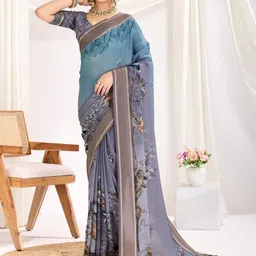 HERE&NOW Floral Printed Saree & Unstitched Printed Blouse-picture-13