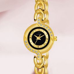 CHARLIEKEEN Women Brass Embellished Dial & Stainless Steel Straps Analogue Watch CC-LR010-BLK-CH-image-2