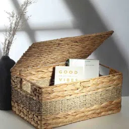 habereindia Beige Seagrass Solid 17.32 x 11.81 Inches Storage Basket by Habere India-picture-18