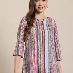 HERE&NOW Round-Notch Neck Striped Kurti-picture-33