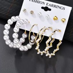 Jewels Galaxy Set of 6 White Contemporary Studs And Hoop Earrings-13