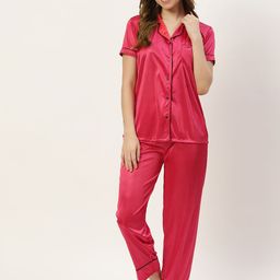 Fasense Women Magenta Satin Night suit-image-67