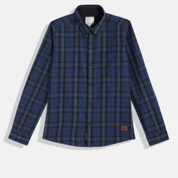 UTH by Roadster Teen Boys Blue & Grey Pure Cotton Comfort Tartan Checked Casual Shirt-image-51