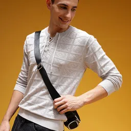 HERE&NOW Open-Knits Lace-Up Detail Pure Cotton Regular Fit T-shirt-image-26