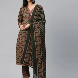 Readiprint Fashions Floral Printed Angrakha Mirror Work Pure Cotton Kurta Set-picture-22