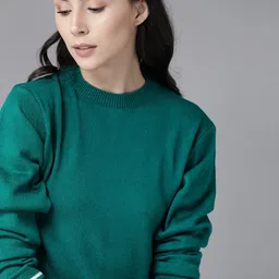 Roadster Women Green Solid Pullover Sweater-image-16