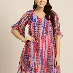 Qurvii Printed Georgette A-Line Mini Dress-image-43