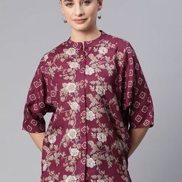 Nayam By Lakshita Print Mandarin Collar Batwing Sleeves Boxy Longline Top-picture-43
