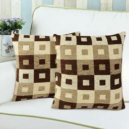Saral Home Brown & Beige Set of 2 Geometric Square Cushion Covers-52
