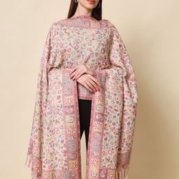 Pashmoda Women White & Pink Woven-Design Shawl-36