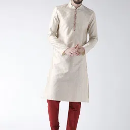 DEYANN Men Cream-Coloured Woven Design Straight Kurta-image-50