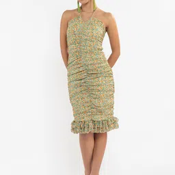Stylecast X Hersheinbox Micro Print Halter Neck Ruched Sheath Mini Dress-image-31