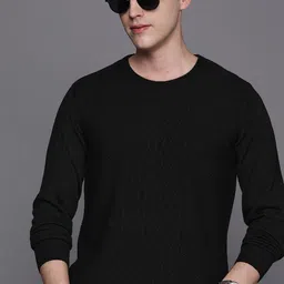 Raymond Men Black Self-Design Pullover-image-53