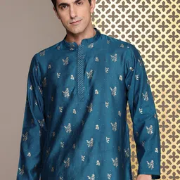 House of Pataudi Jashn Indie Floral Foil Printed Kurta-image-35