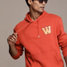 WROGN Solid Hooded Sweatshirt With Patchwork Detail-image-1