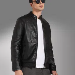 High Star Stand Collar Long Sleeves PU Biker Jacket-picture-51