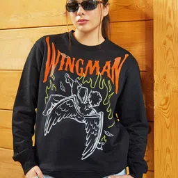 Bonkers Corner Black Typography Printed Cotton Pullover-picture-18