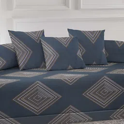Arrabi 6-Pcs Grey & Brown Printed Diwan Set image 2