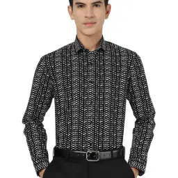 JB Studio Black Cotton Slim Fit Printed Shirt-image-91