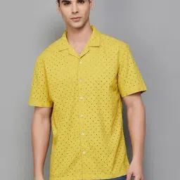 Forca by Lifestyle Mustard Cotton Regular Fit Self Pattern Shirt-image-24