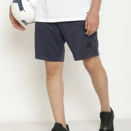 Octave Navy Melange Cotton Regular Fit Shorts-image-32