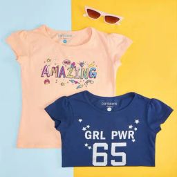 Pantaloons Junior Kids Blue & Pink Cotton Printed T-Shirt (Pack of 2)-image-80