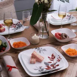 Corelle Kyoto Leave Printed White Vitrelle Glass Dinner Set (21 Pieces)-image-34