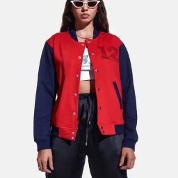 IZF Red Color-Block Varsity Jacket-image-37