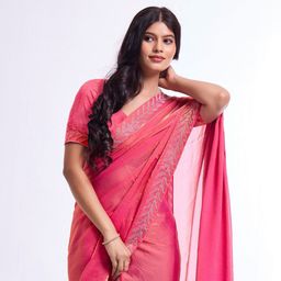 DIVASTRI Embellished Beads and Stones Border Satin Saree-image-41
