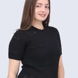FEVERFEW Geometric self Design Round Neck Short Sleeves Cotton Top-picture-34
