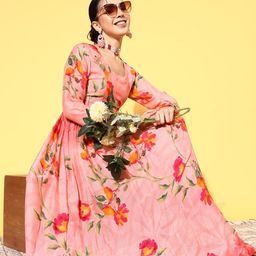Varanga Women Pretty Pink Georgette Swirling Volume Kurta-image-69